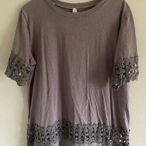Elegant Gray Lace Trim Women's Top